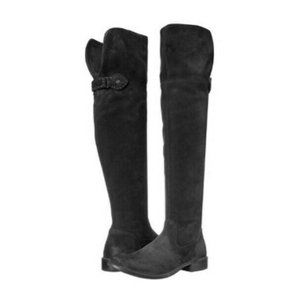 FRYE Sz 6 Shirley OTK Over the Knee Suede Boots in Black Leather